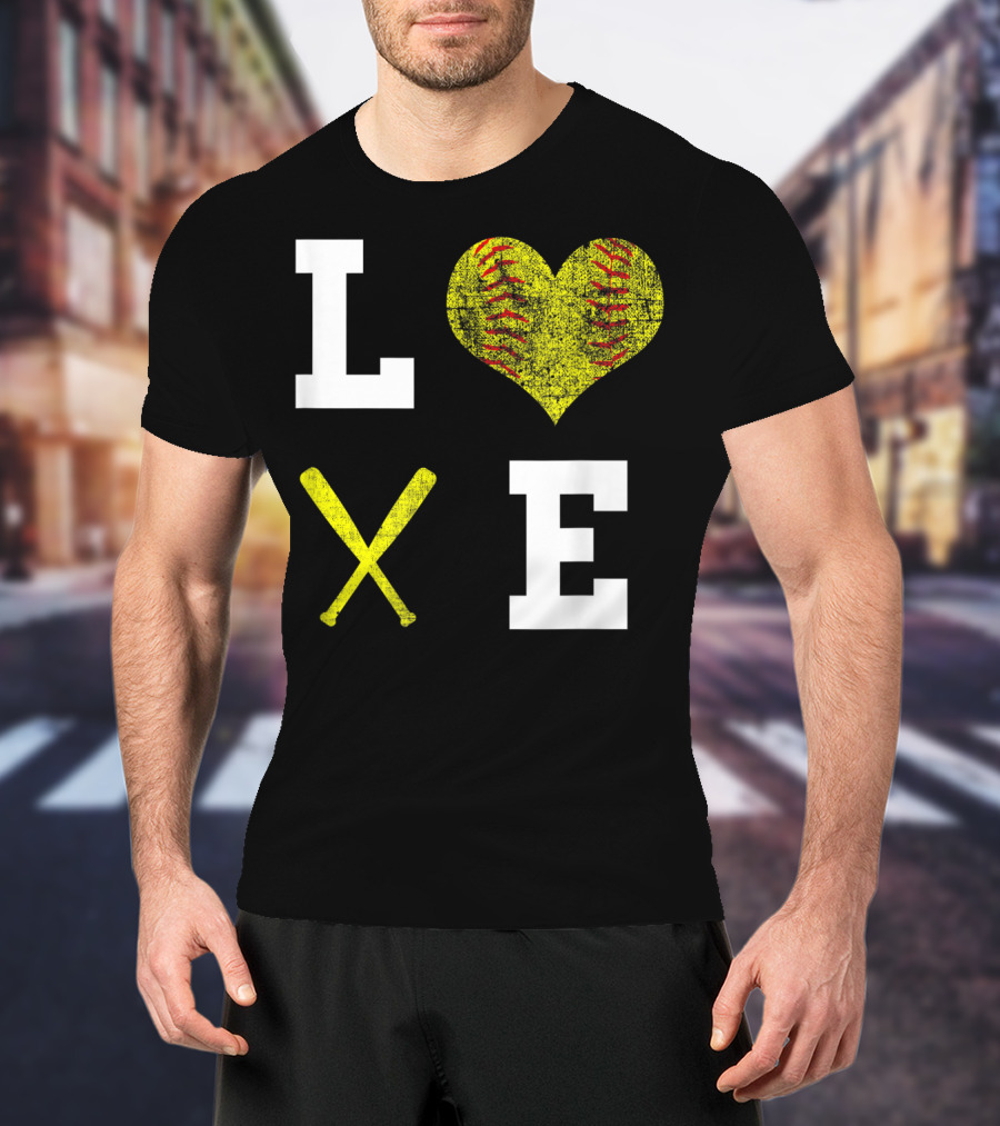 LOVE Softball Heart Bat Stitch Girls Softballism T-Shirt