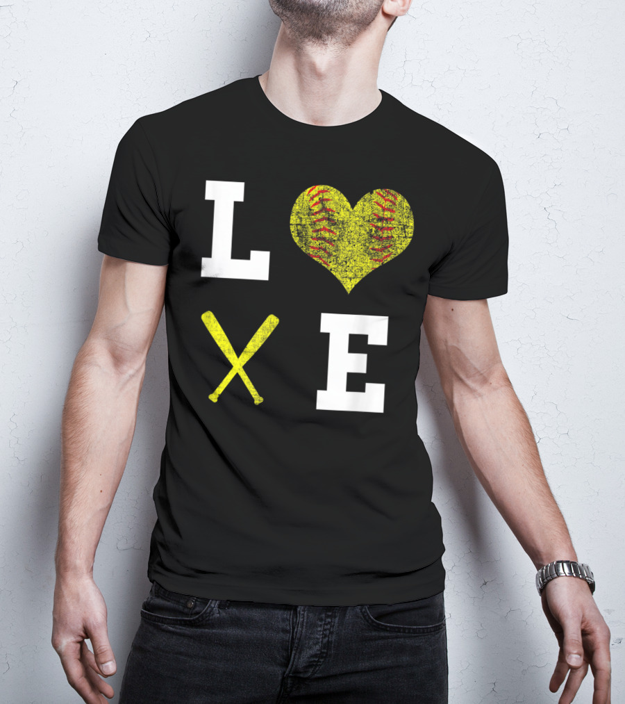 LOVE Softball Heart Bat Stitch Girls Softballism T-Shirt