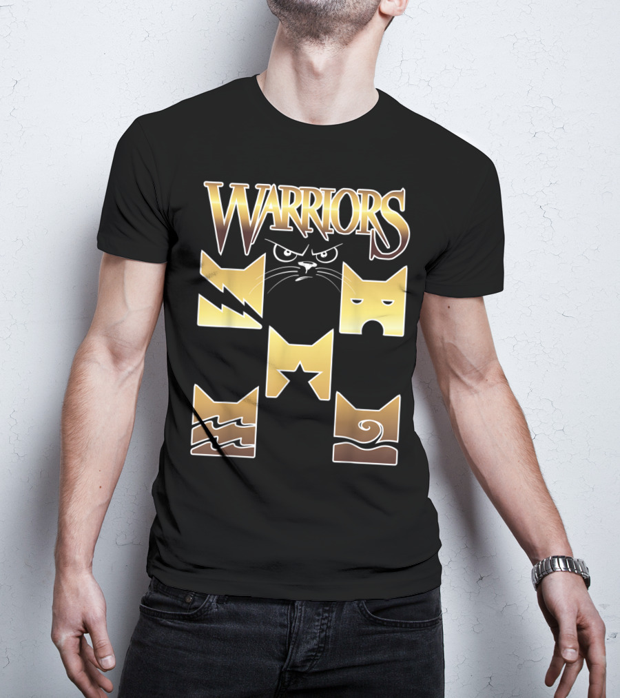 WARRIORS Golden Clan Cat Icons With Lightning, Eye, Star, Wave Symbols T-Shirt