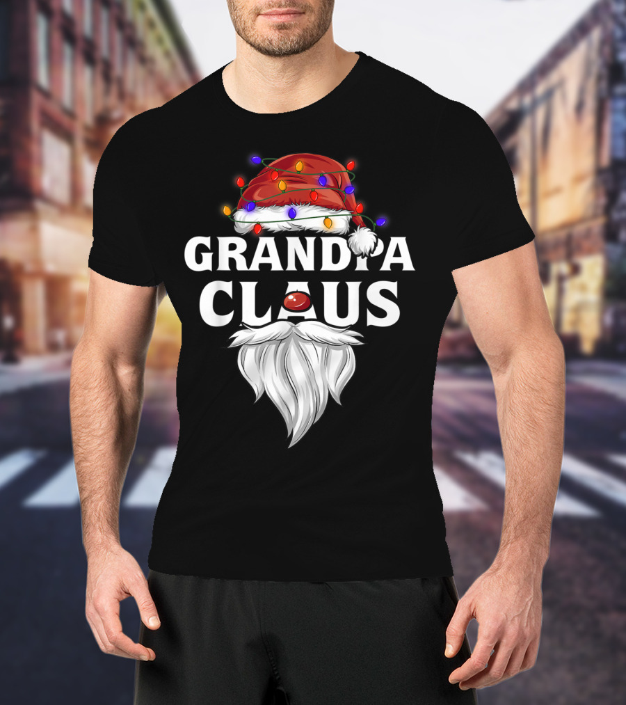 Grandpa Claus Santa Hat Christmas Lights Beard T-Shirt