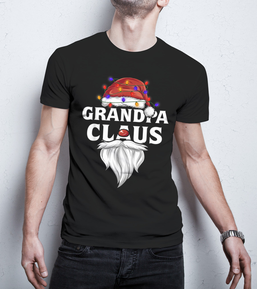 Grandpa Claus Santa Hat Christmas Lights Beard T-Shirt