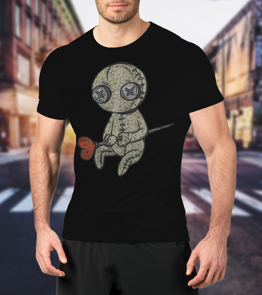 Halloween Heartbroken Suffering Sewed Doll With Red Heart T-Shirt