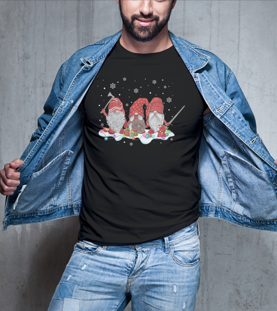 Hanging With Red Gnomies Viking Mythology Norse Gnome Snowflakes Shield Axe Sword T-Shirt