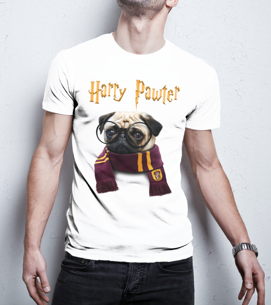 Harry Pawter Cute Puggy Dogs Potte Pups Wizard Pug With Glasses And Scarf T-Shirt