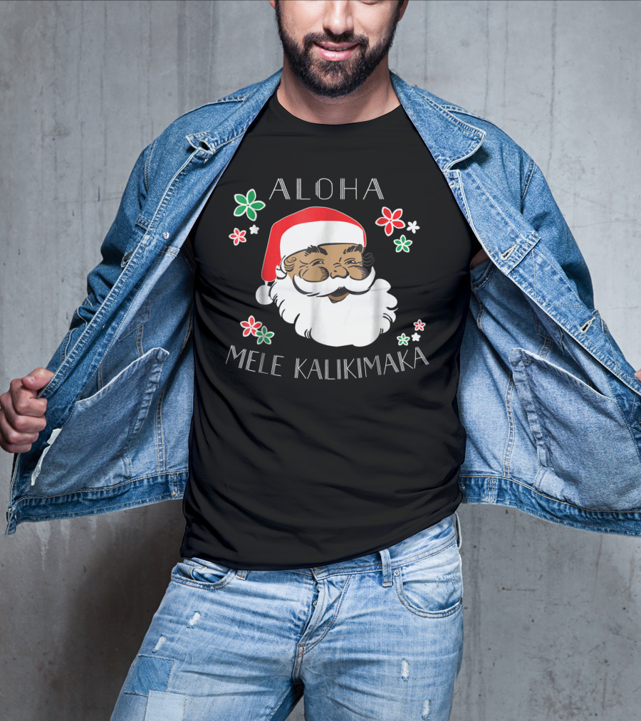 Aloha Mele Kalikimaka Santa With Flowers T-Shirt