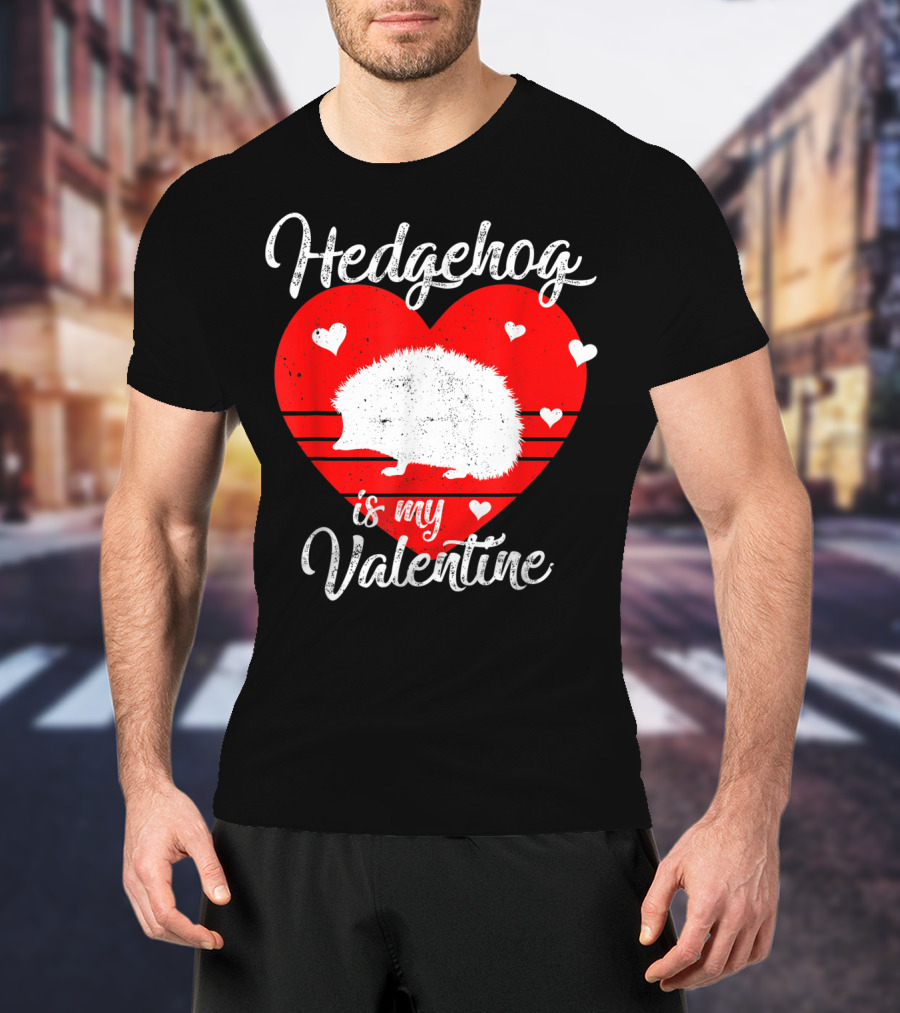 Hedgehog Is My Valentine Heart Silhouette With Small Hearts T-Shirt