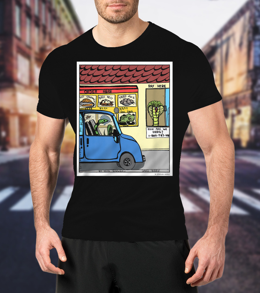 Hungry Snake Drives Through Reptile Lover Comic With Rat Sandwich And Frogs Legs T-Shirt