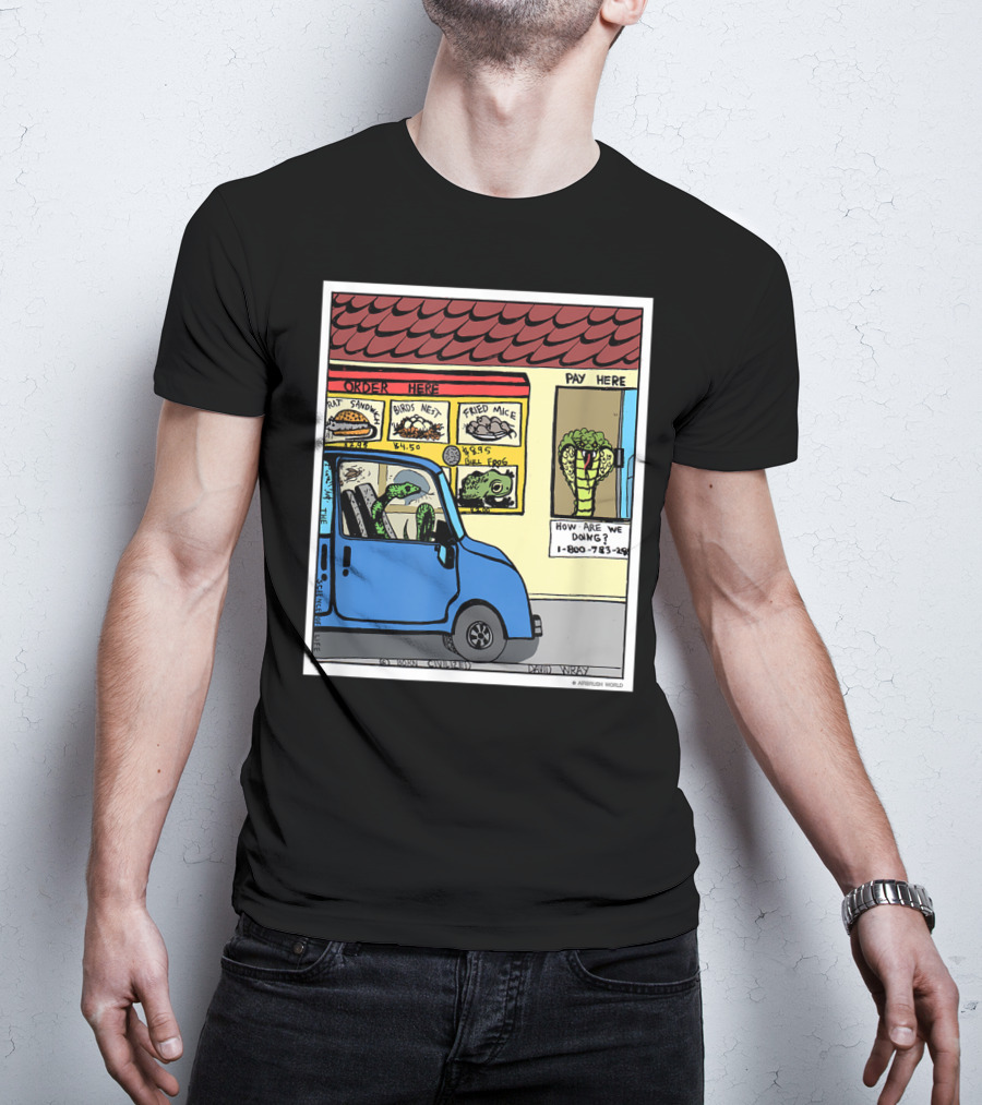 Hungry Snake Drives Through Reptile Lover Comic With Rat Sandwich And Frogs Legs T-Shirt