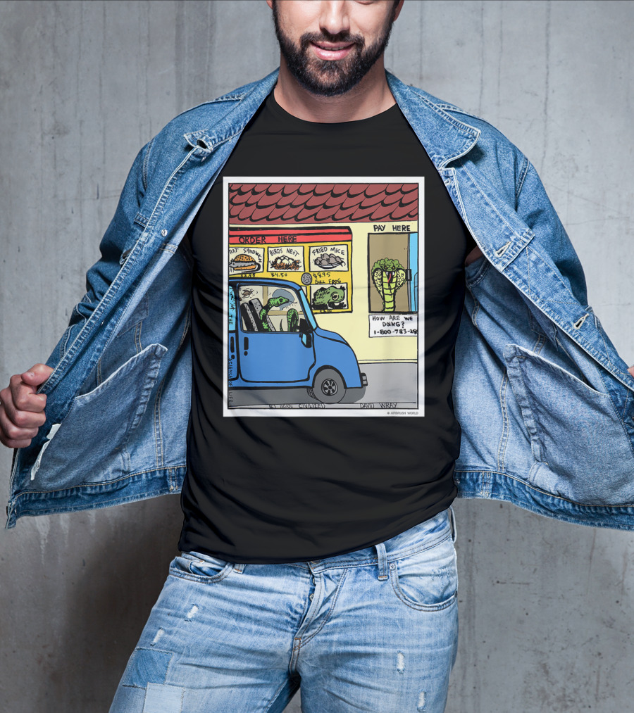 Hungry Snake Drives Through Reptile Lover Comic With Rat Sandwich And Frogs Legs T-Shirt
