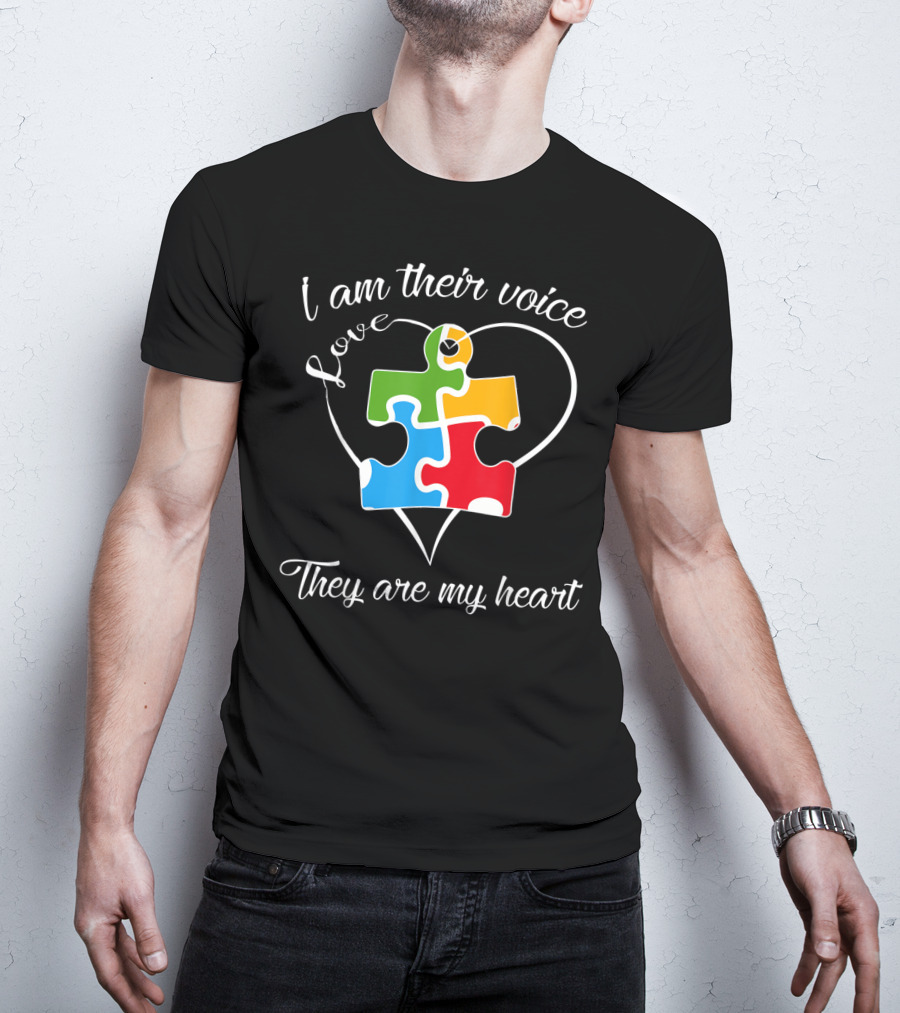 I Am Their Voice Love They Are My Heart Autism Puzzle Piece T-Shirt