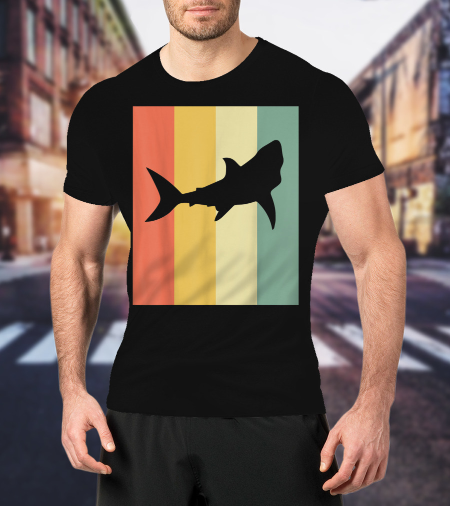 Shark Silhouette Retro Stripes T-Shirt