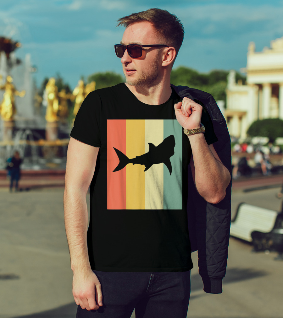 Shark Silhouette Retro Stripes T-Shirt
