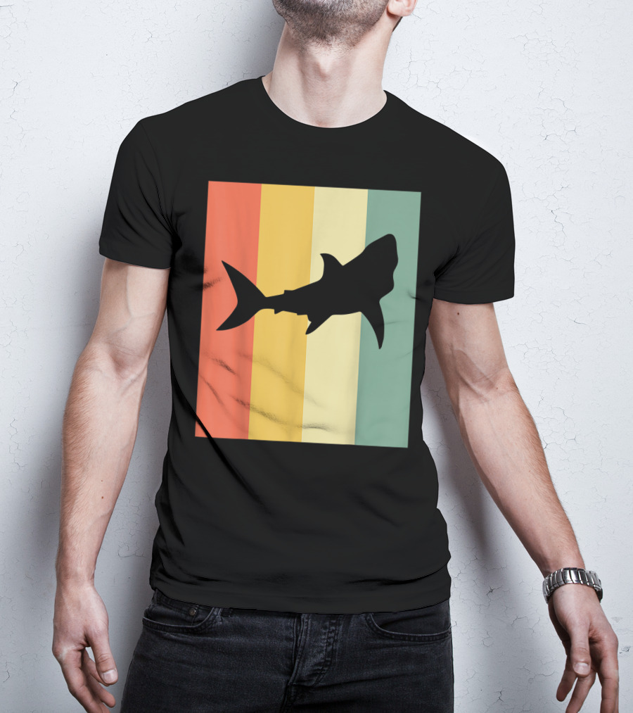 Shark Silhouette Retro Stripes T-Shirt