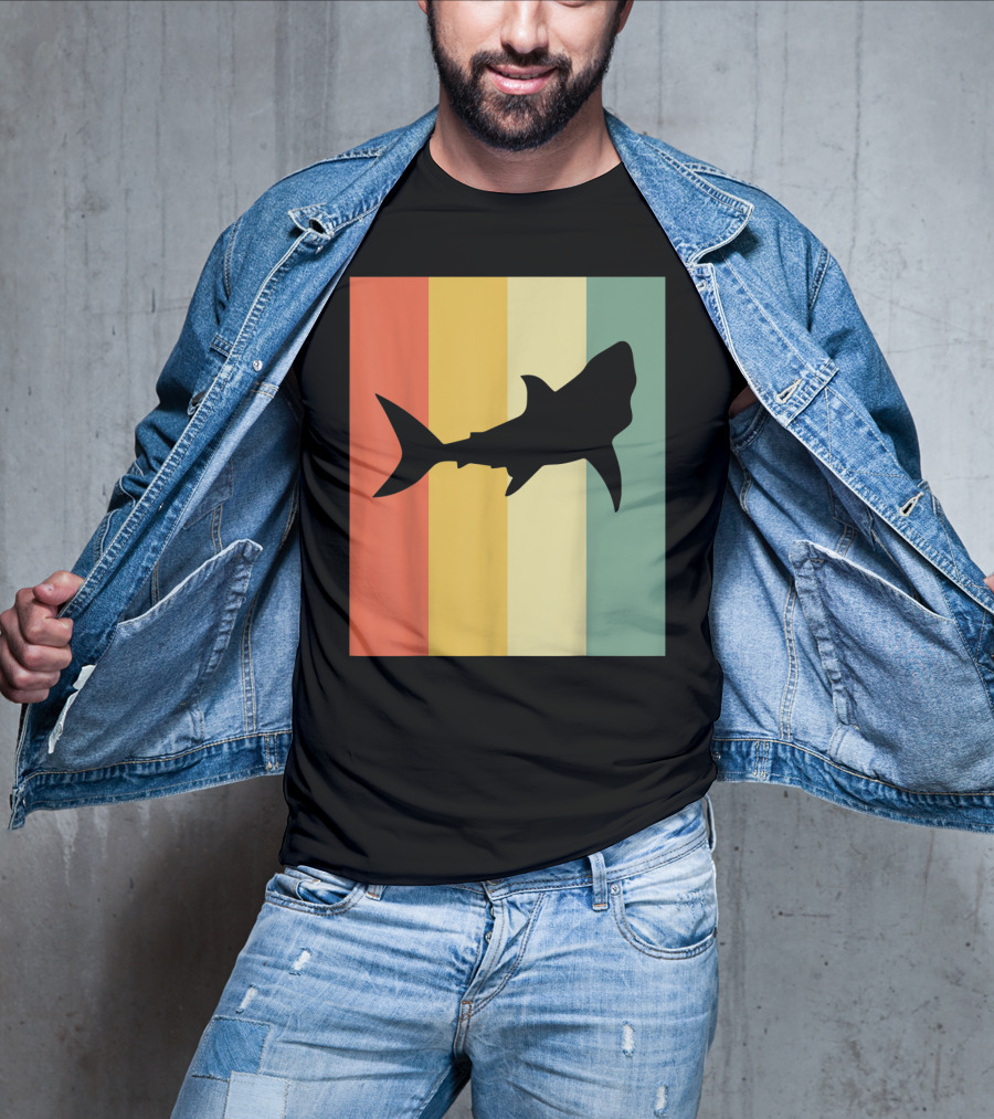 Shark Silhouette Retro Stripes T-Shirt