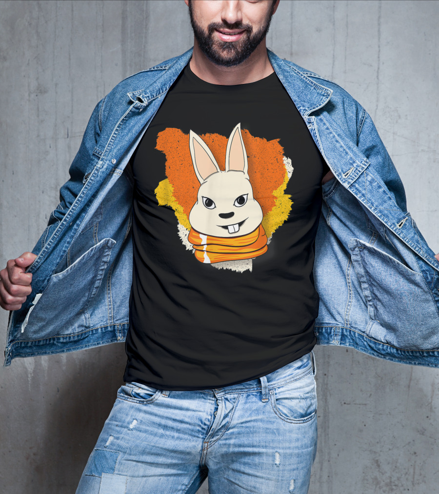 Bunny And Women For Easter Bunny Iconic Rabbit Illustration On Vibrant Orange Yellow Background T-Shirt