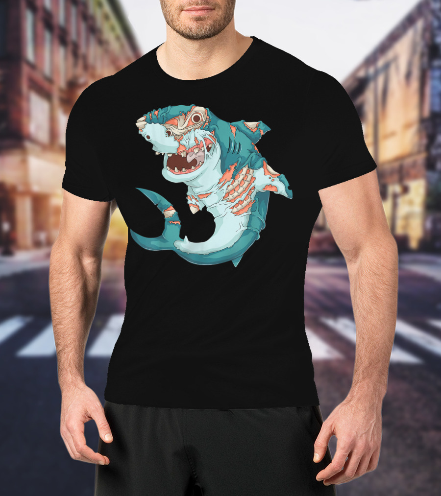 Cool Shark Zombie Funny Lazy Halloween T-Shirt