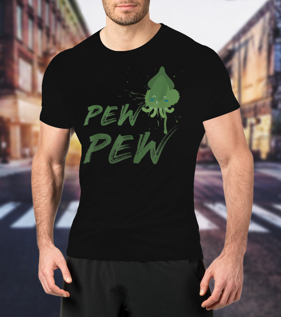 Pew Pew Cute Spitting Ink Squid Seafood Lovers T-Shirt
