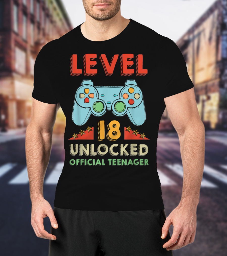 Level 18 Unlocked Official Teenager Gamer Controller T-Shirt
