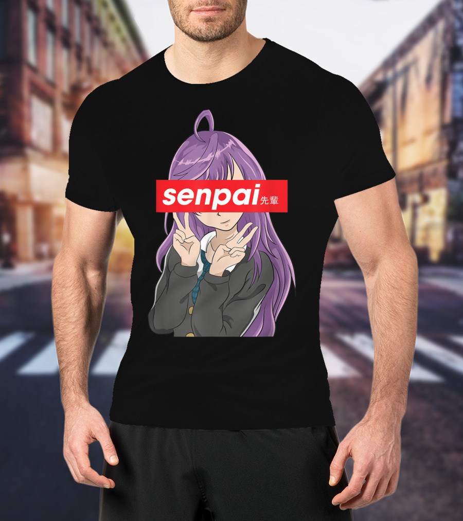Japanese Anime Girl Senpai Purple Hair Peace Sign T-Shirt
