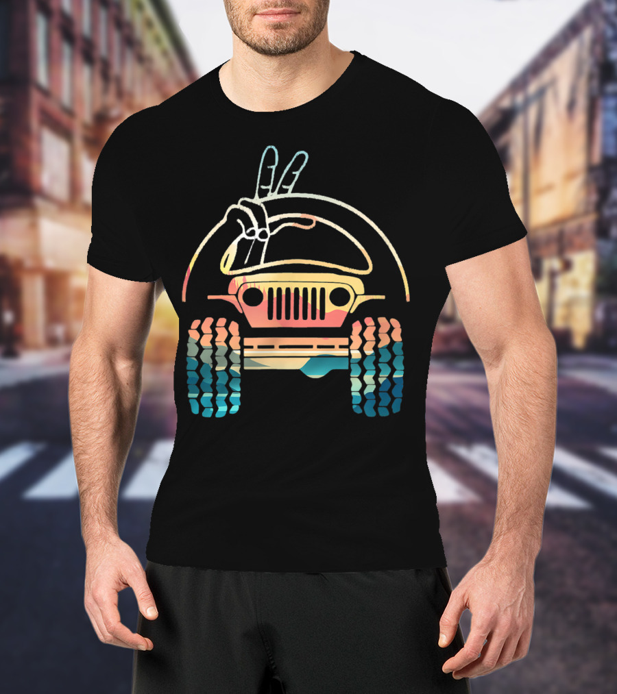 Jeep Lovers Peace Sign Wave Retro Jeep T-Shirt
