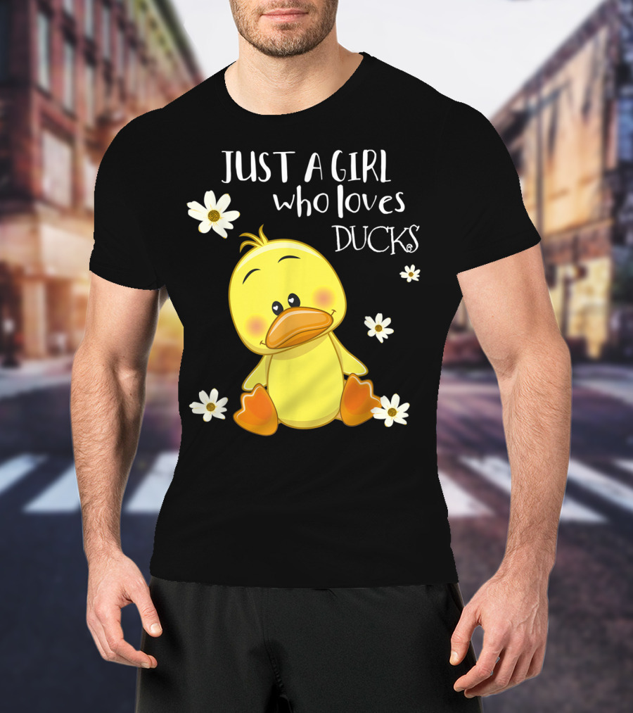 Just A Girl Who Loves Ducks Cute Duck Lover With Flowers T-Shirt