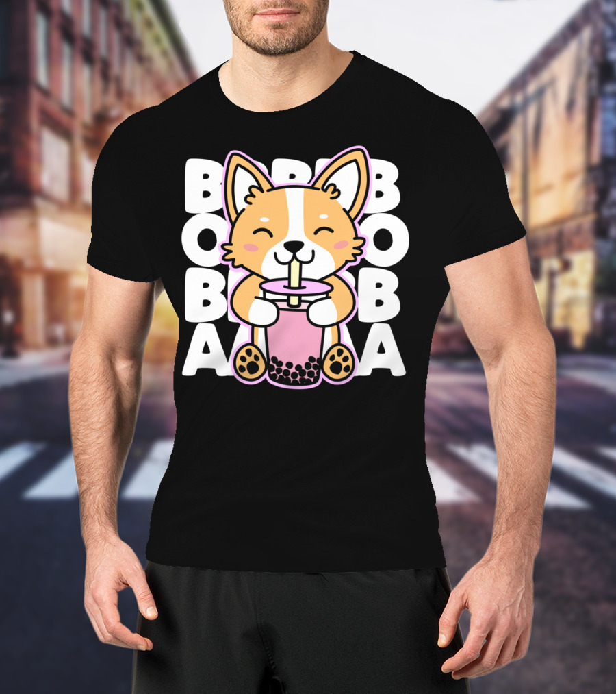 Kawaii Anime Corgi Boba Tea Cute Dog T-Shirt