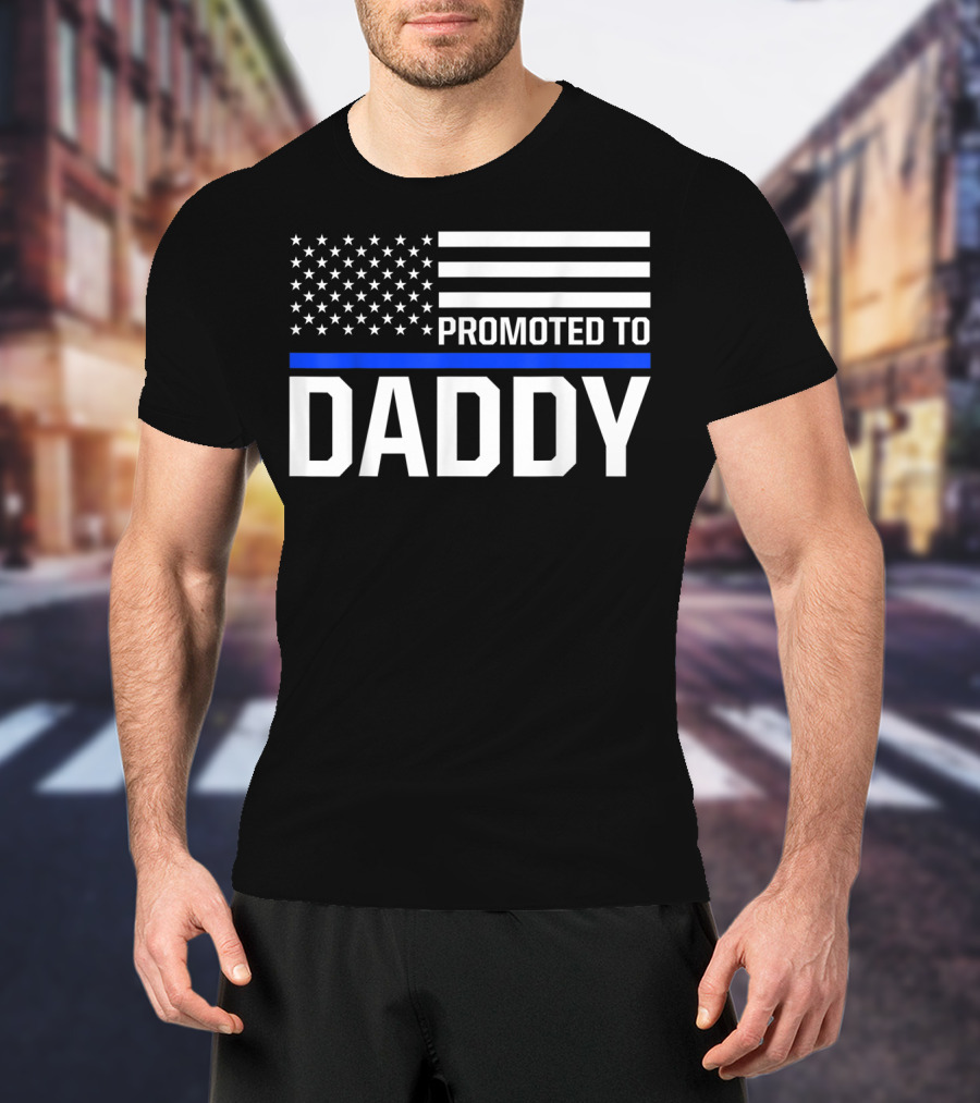 Mens Promoted To Daddy First Time Dad To Be Police Law Enforcement T-Shirt