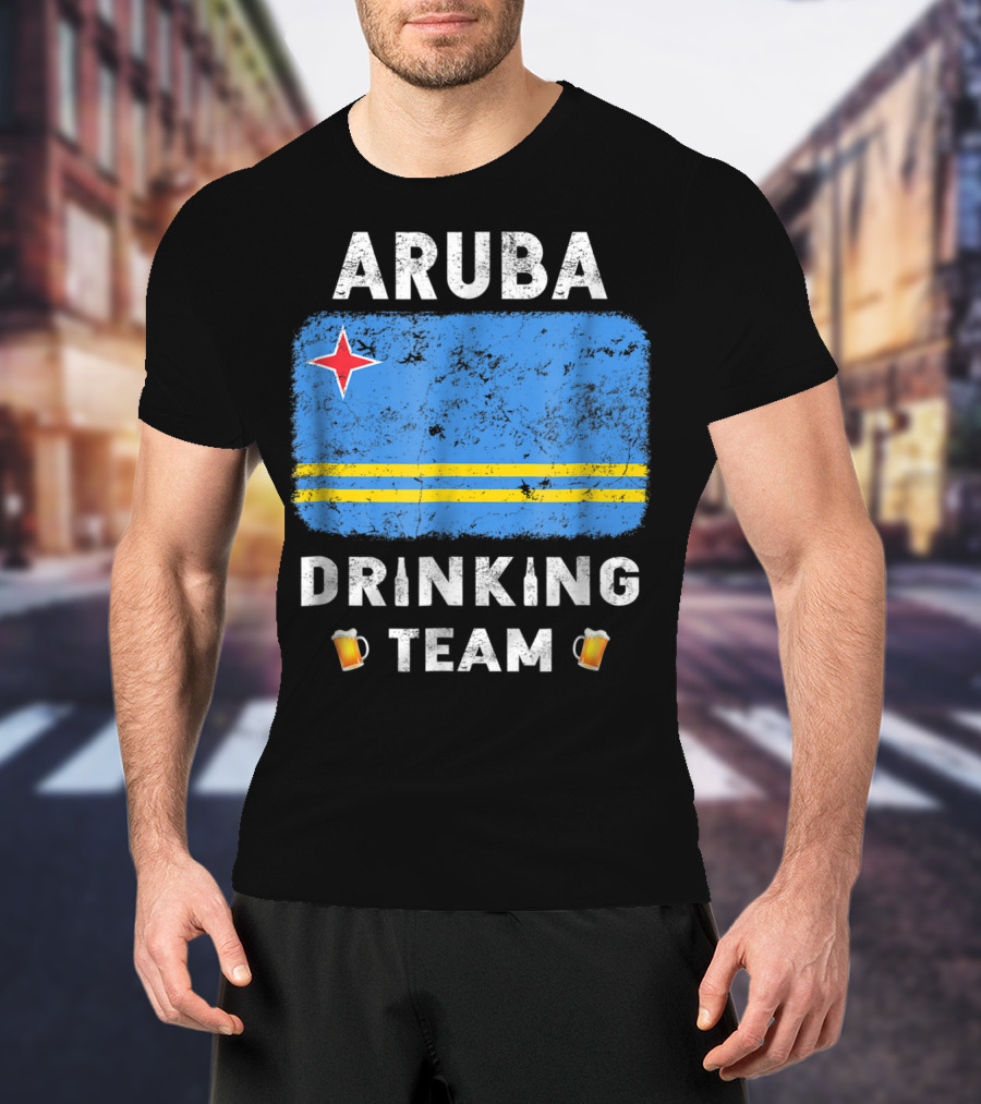 Aruba Drinking Team Country Alcohol Beer Flag And Beer Mugs T-Shirt