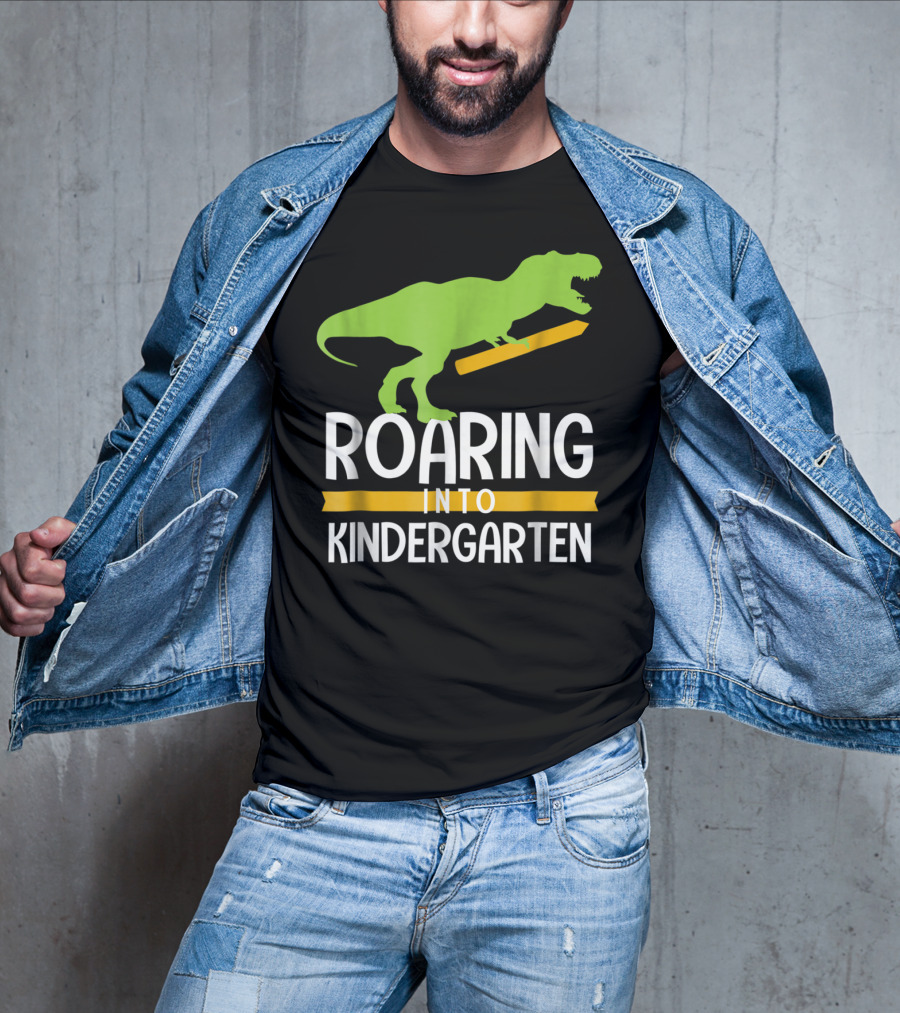 Roaring Into Kindergarten Back To School Dinosaur T-Shirt