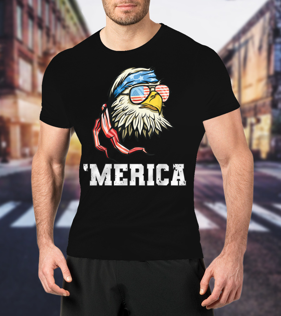 'Merica Bald Eagle USA Flag Bandana And Sunglasses T-Shirt