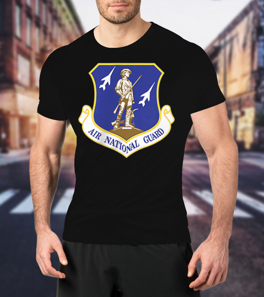 Air National Guard Military Veteran Morale PT Stat Shield Logo With Soldier And Jets T-Shirt