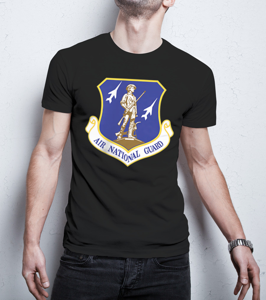 Air National Guard Military Veteran Morale PT Stat Shield Logo With Soldier And Jets T-Shirt