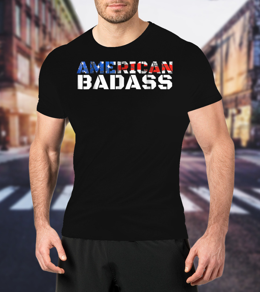American Badass USA Flag Patriotic T-Shirt