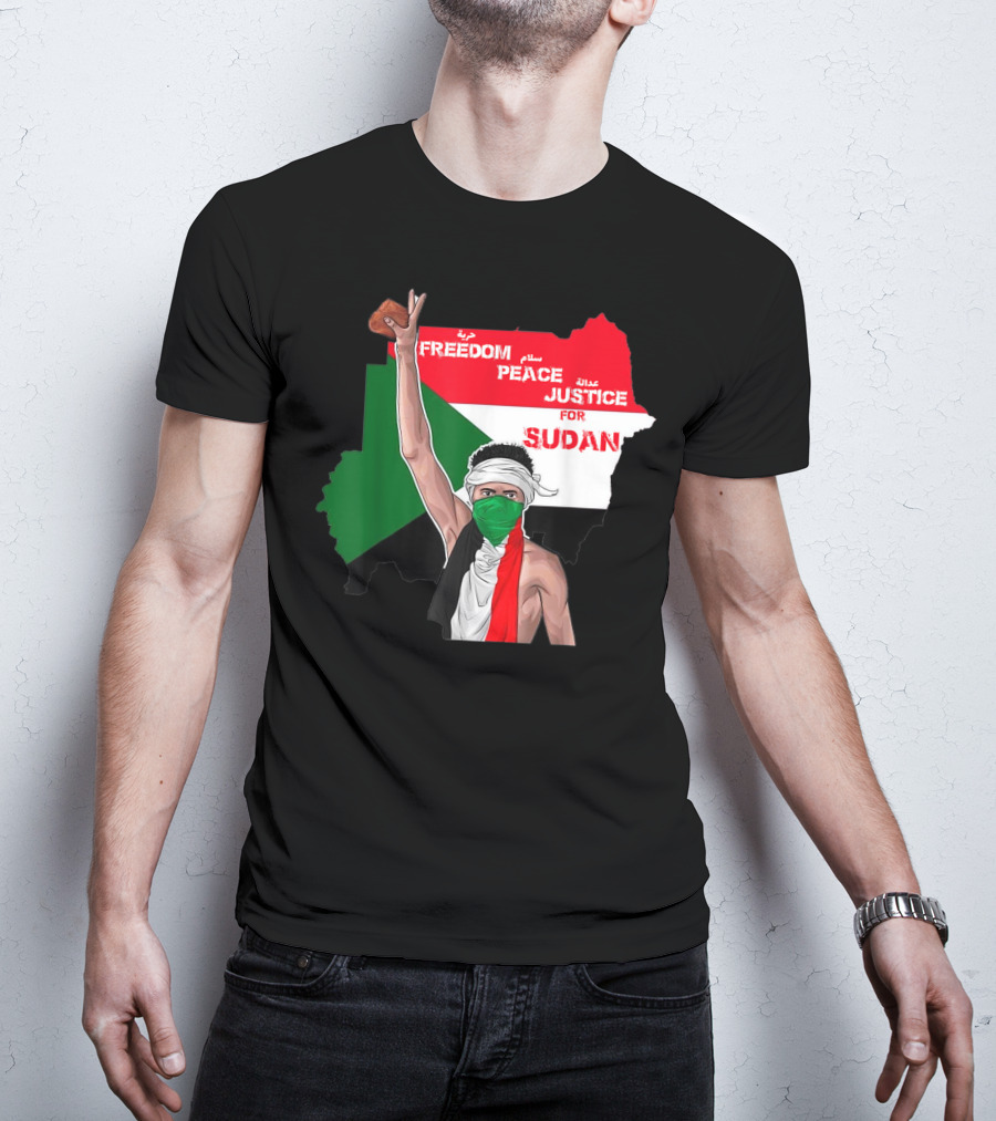 Freedom Peace Justice For Sudan Flag Arabic English Protester T-Shirt
