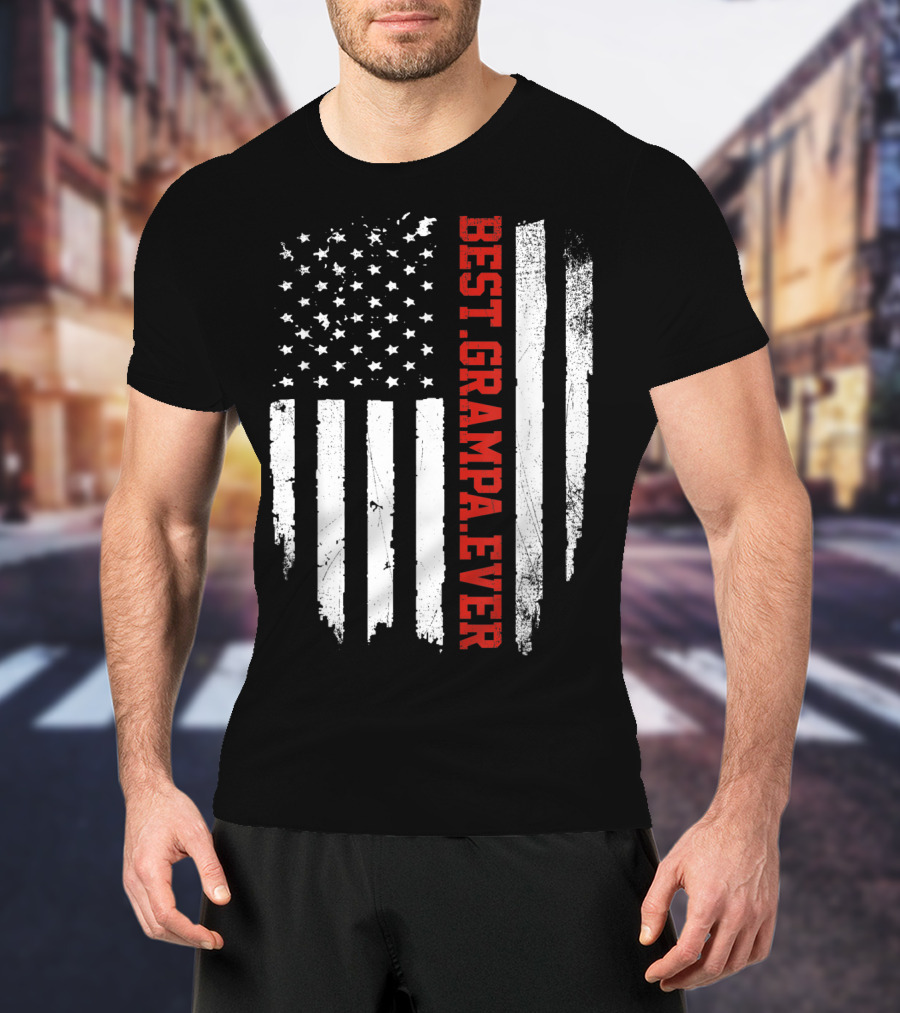 Best Grampa Ever Vintage USA Flag American T-Shirt