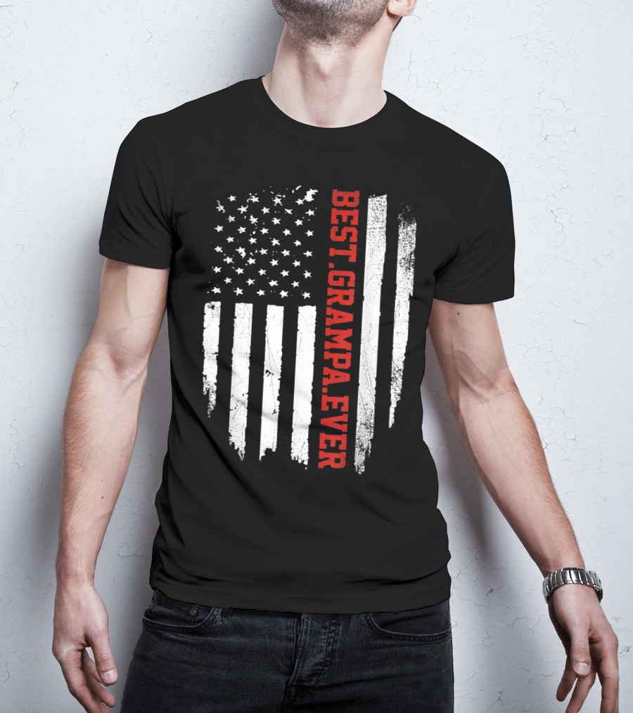 Best Grampa Ever Vintage USA Flag American T-Shirt