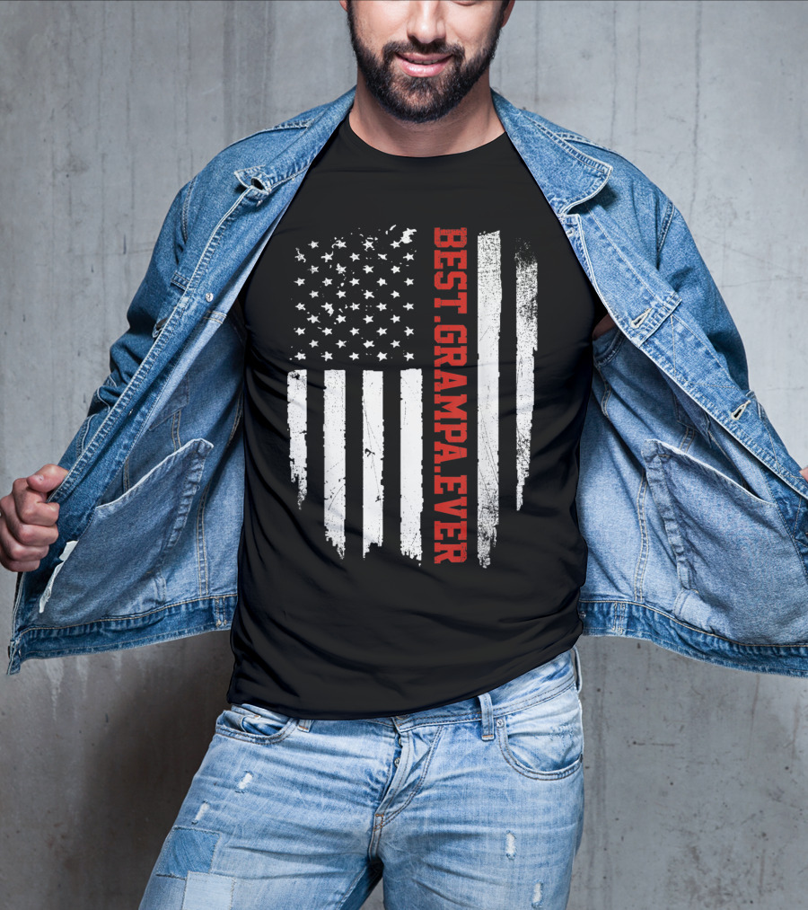 Best Grampa Ever Vintage USA Flag American T-Shirt