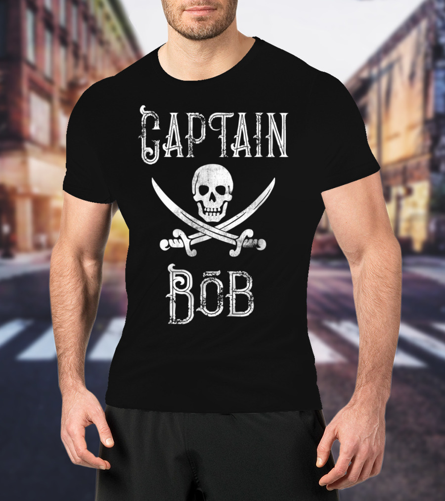 Captain Bob Skull And Crossed Swords Vintage Pirate T-Shirt
