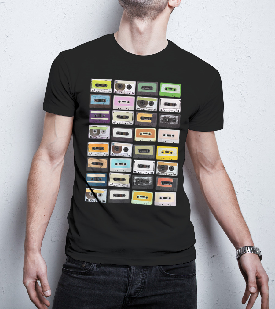 Colorful 1980s Cassette Tape Mixtapes Radio Music T-Shirt