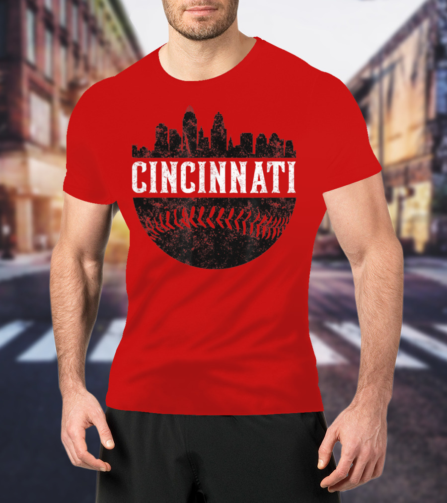 Cincinnati Ohio Skyline Baseball T-Shirt