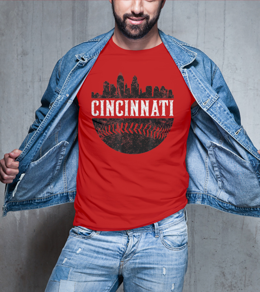 Cincinnati Ohio Skyline Baseball T-Shirt