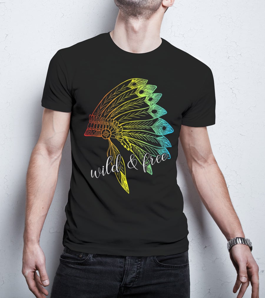 Wild And Free Colored Native American Headdress USA T-Shirt
