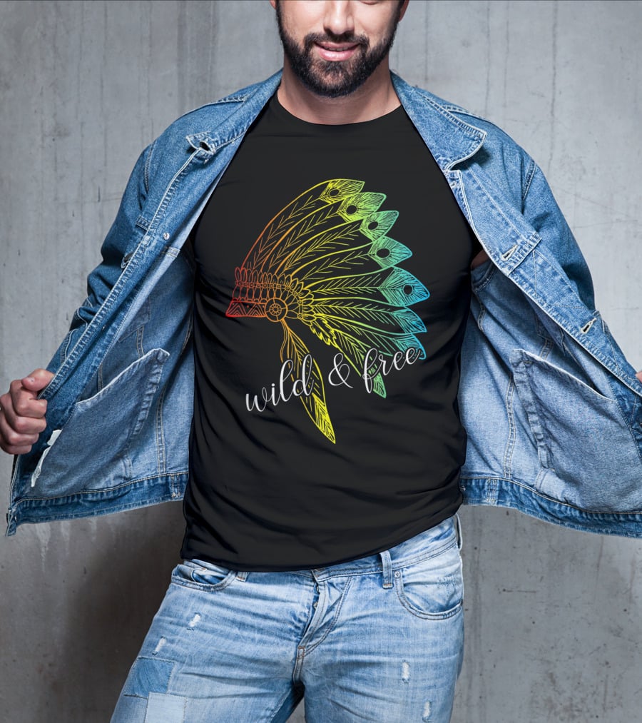 Wild And Free Colored Native American Headdress USA T-Shirt