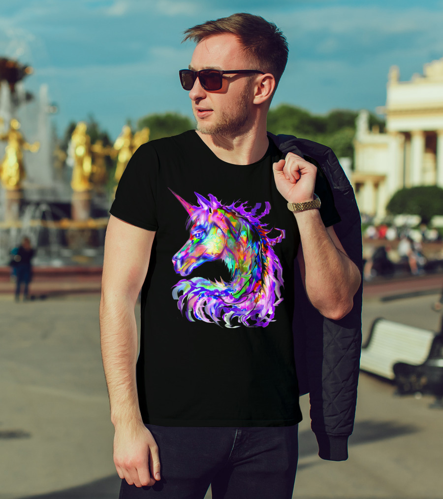 Festival Neon Colorful Rainbow Cute Unicorn Rave T-Shirt