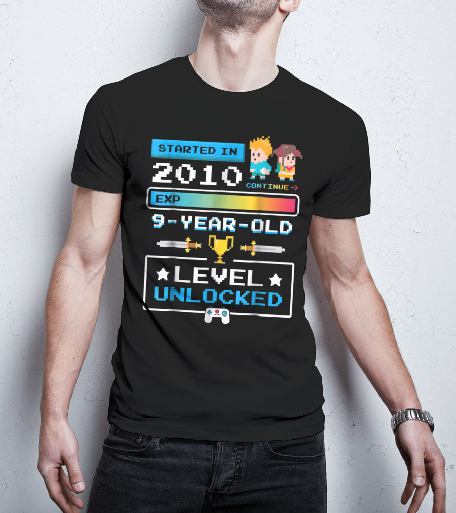Started In 2010 9 Year Old Level Unlocked Gamer EXP Trophy T-Shirt