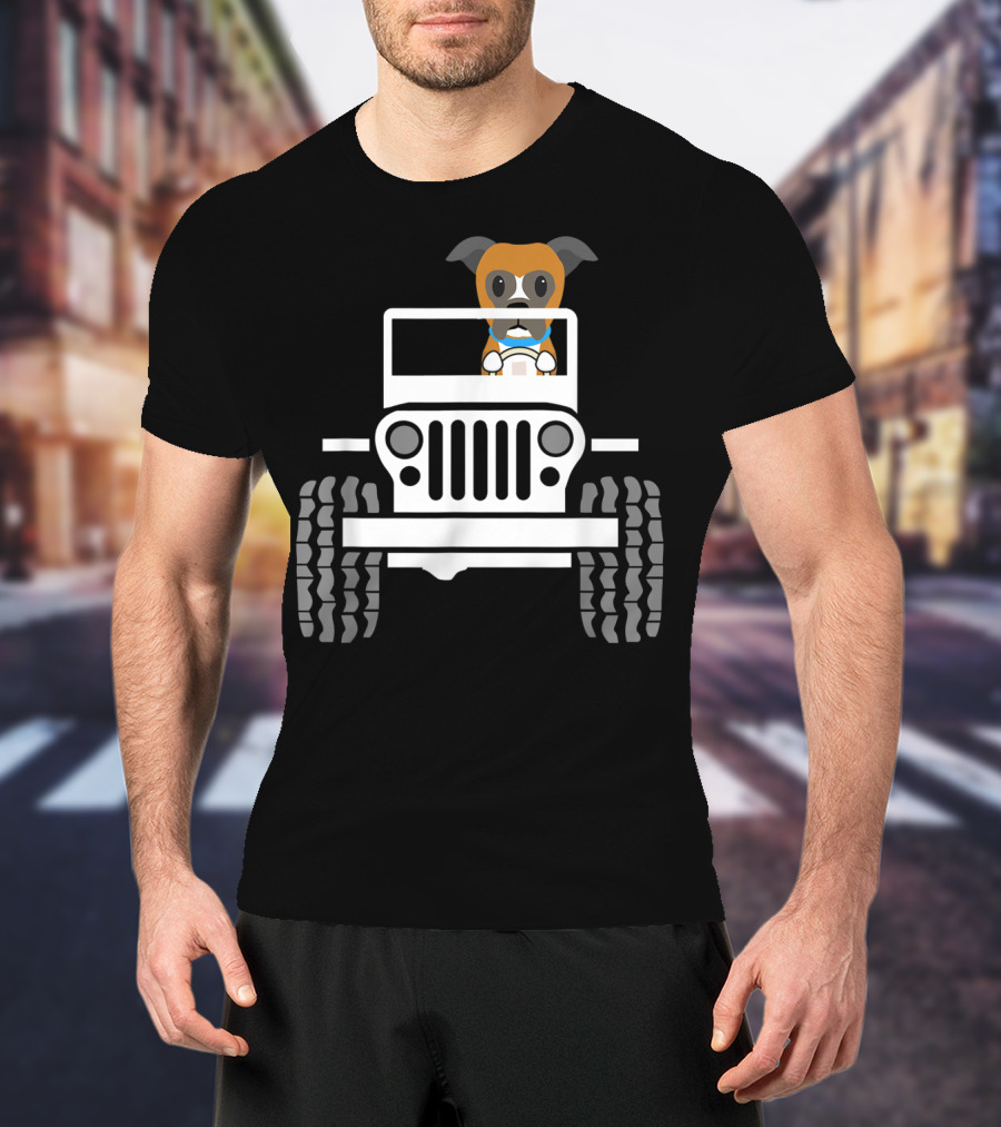 Cute Funny Boxer Dog Driving A Jeep T-Shirt