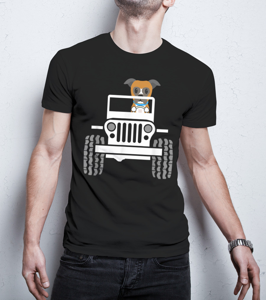 Cute Funny Boxer Dog Driving A Jeep T-Shirt