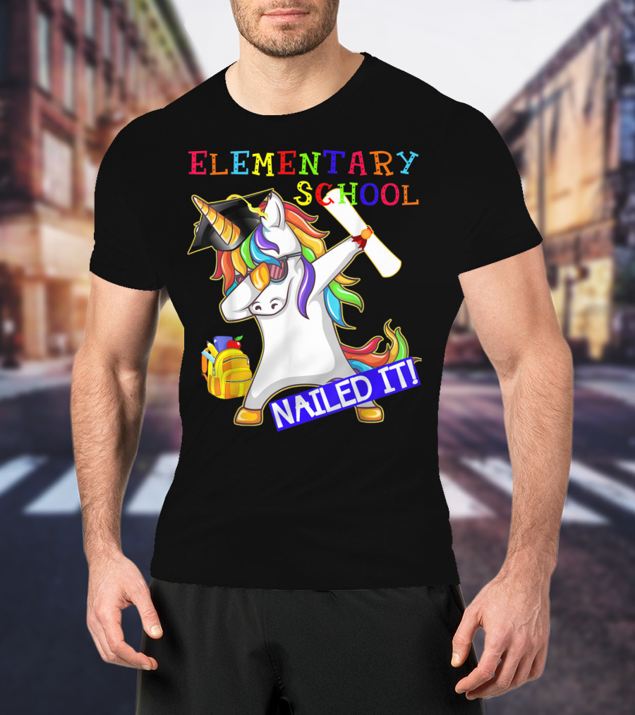 Elementary School Dabbing Unicorn Graduation Nailed It T-Shirt