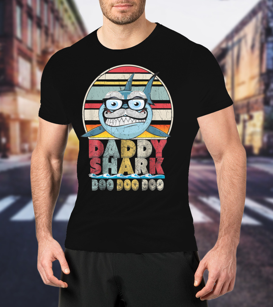 DADDY SHARK DOO DOO DOO Vintage Cute Shark With Glasses T-Shirt