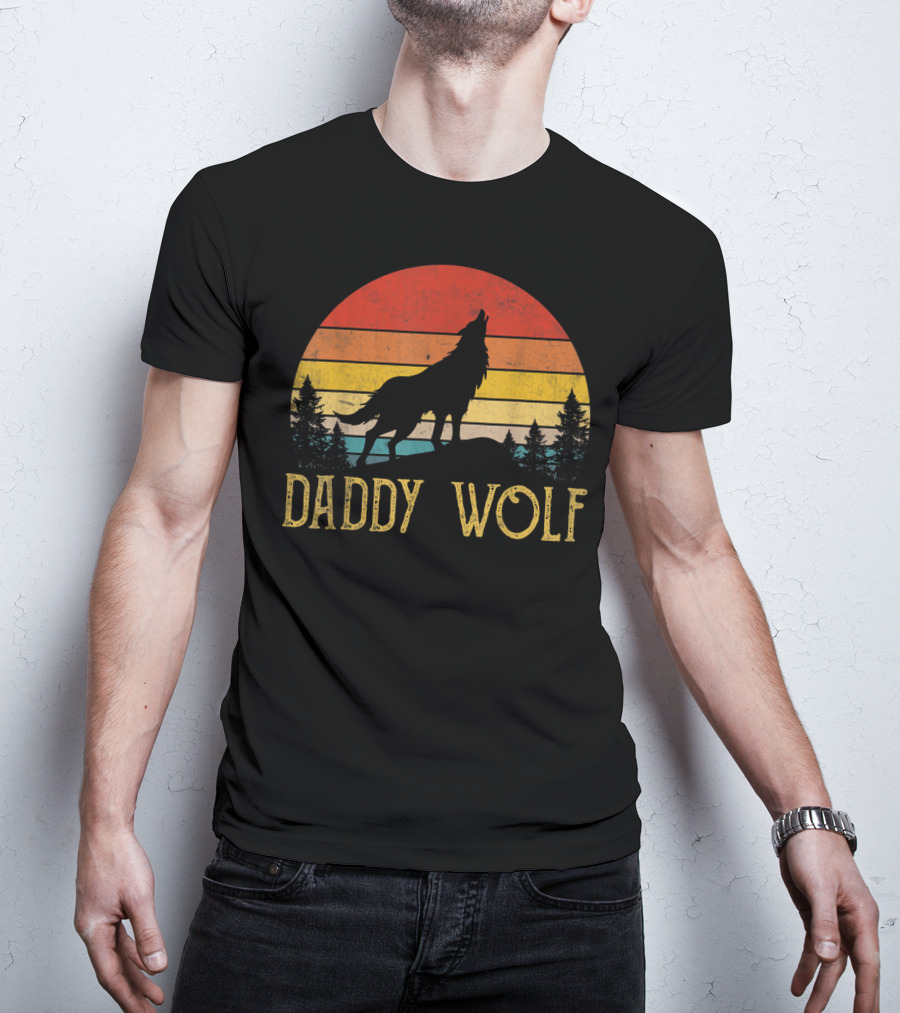 Daddy Wolf Silhouette Sunset Forest Scene T-Shirt